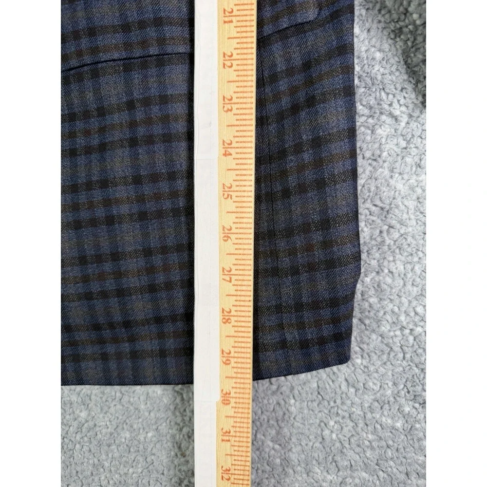 Jos. A. Bank Traveler Tailored Fit Stretch Blue Plaid Wool Jacket Blazer 48R